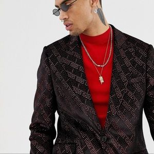 Red Suit Jacket with Velvet and Glitter Design